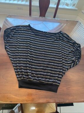 Source Unknown Black and Gold Striped Boatneck Sweater